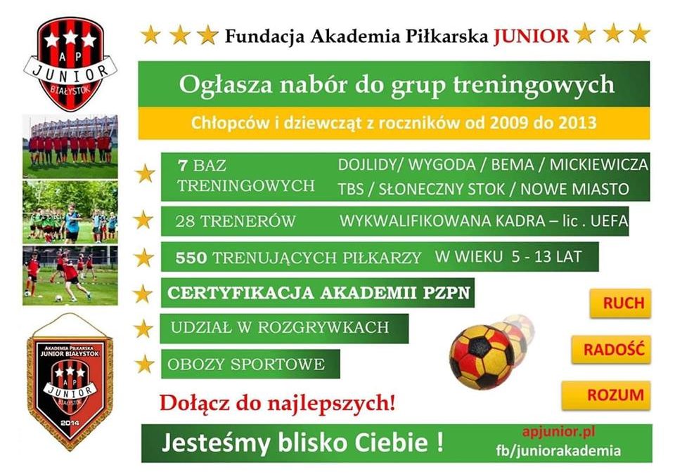 Nabór do Akademii Piłkarskiej Junior Białystok